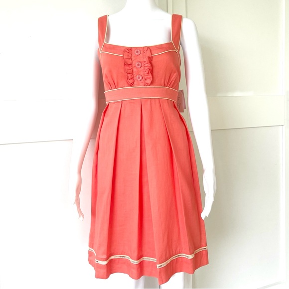 Jessica Simpson Summer Dress 100% Cotton Empire Waist Adjustable Straps Coral - Picture 8 of 13